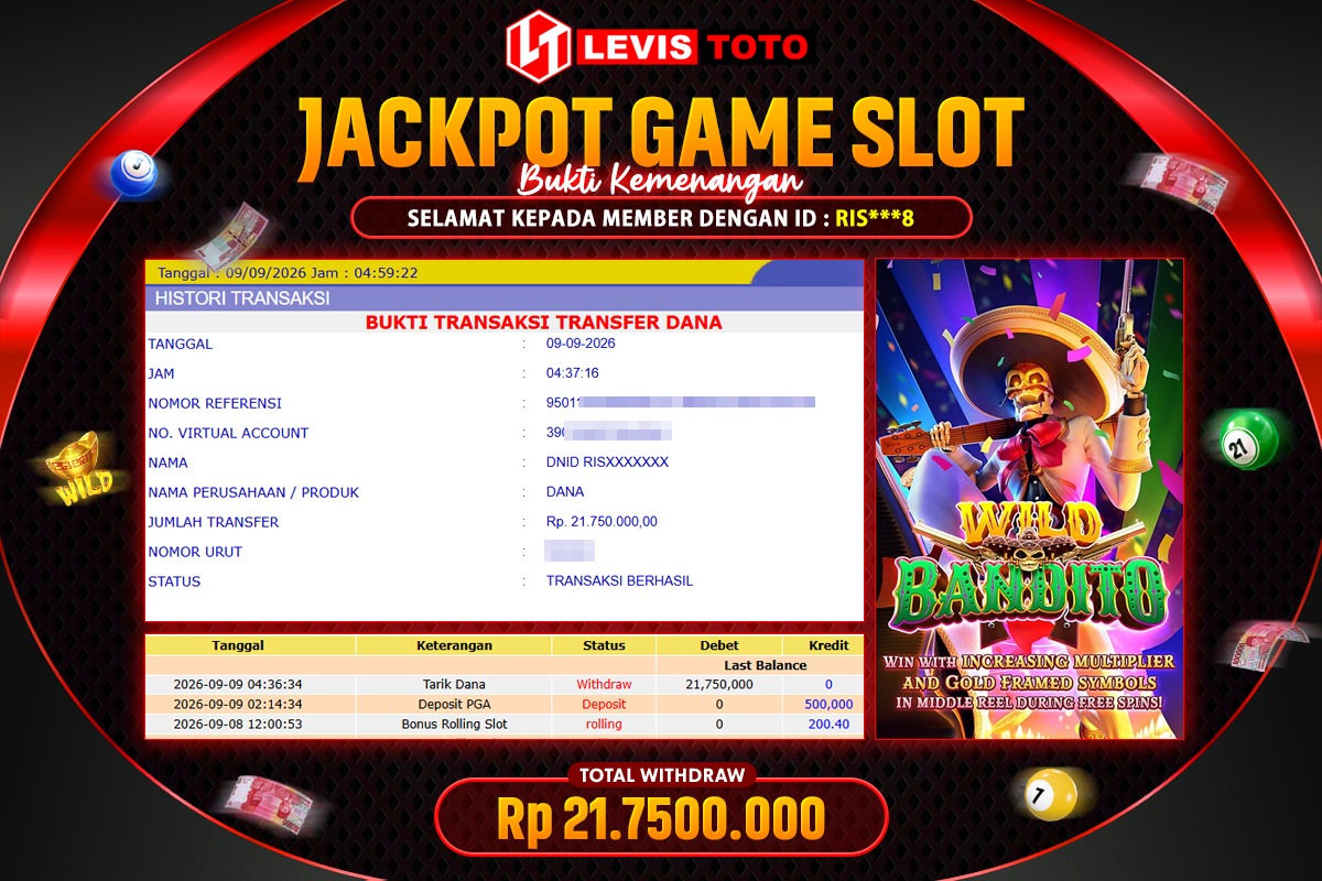 LEVISTOTO - BAYAR JACKPOT SLOT WILD BANDITO TOTAL RP.21.750.000 | DIBAYAR LUNAS