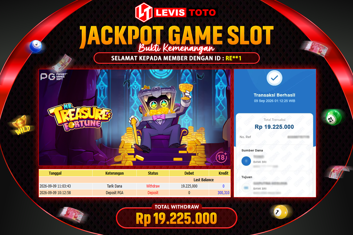 LEVISTOTO - BAYAR JACKPOT SLOT TREASURE FORTUNE TOTAL RP.19.205.000 | DIBAYAR LUNAS