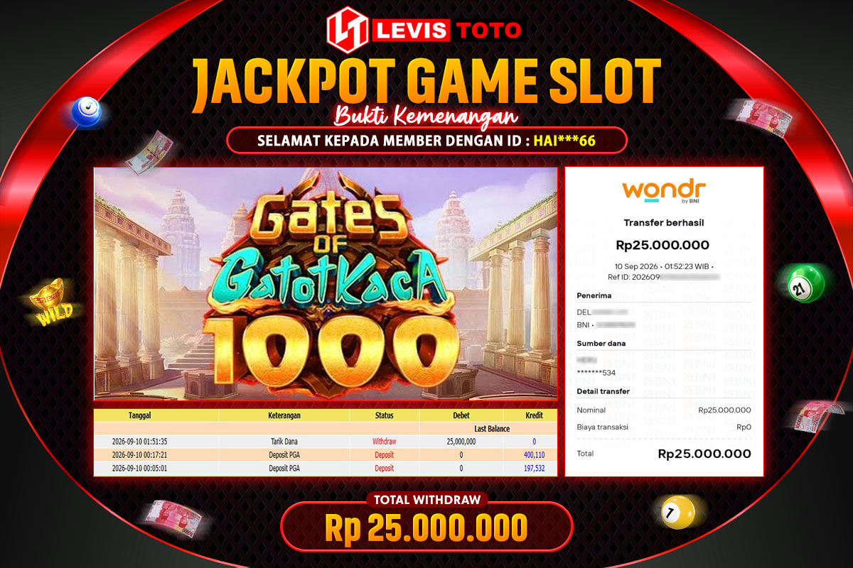 LEVISTOTO - BAYAR JACKPOT SLOT GATES OF GATOT KACA 1000 TOTAL RP. 25.000.000 | DIBAYAR LUNAS