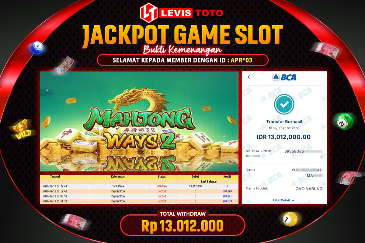 LEVISTOTO - BAYAR JACKPOT SLOT MAHJONG WAYS 2 TOTAL RP.13.012.000 | DIBAYAR LUNAS