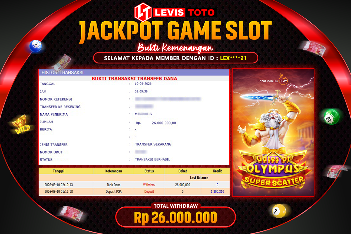 LEVISTOTO - BAYAR JACKPOT SLOT GATES OF OLYMPUS SUPER SCATTER TOTAL RP.26.000.000 | DIBAYAR LUNAS