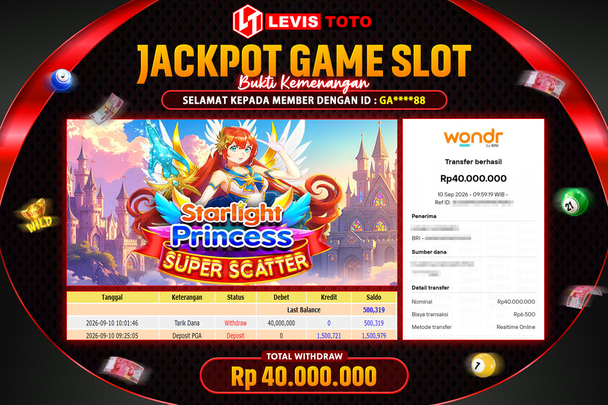 LEVISTOTO - BAYAR JACKPOT SLOT STARLIGHT SUPER SCATER  TOTAL RP.40.000.000 | DIBAYAR LUNAS