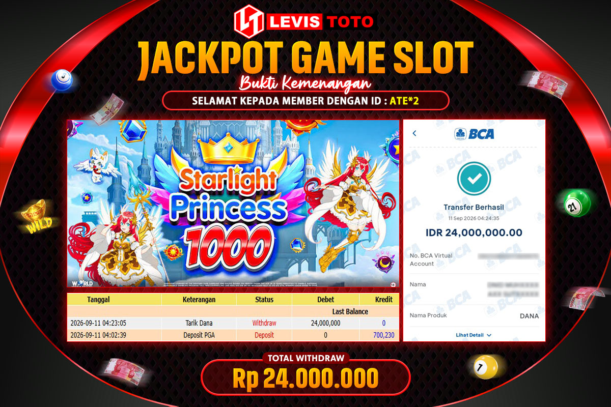 LEVISTOTO - BAYAR JACKPOT SLOT STARLIGHT PRINCESS 1000 TOTAL RP.24.000.000 | DIBAYAR LUNAS