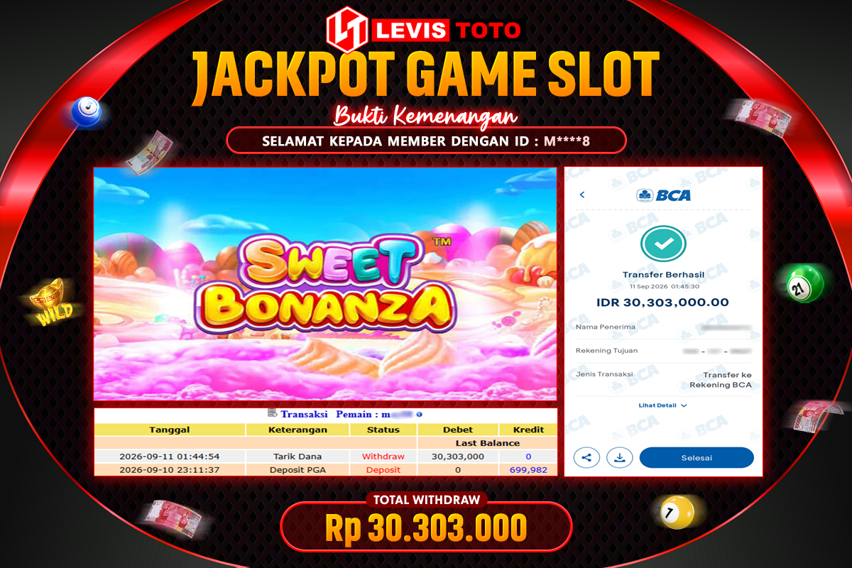 LEVISTOTO - BAYAR JACKPOT SLOT SWEET BONANZA TOTAL RP.30.303.000 | DIBAYAR LUNAS