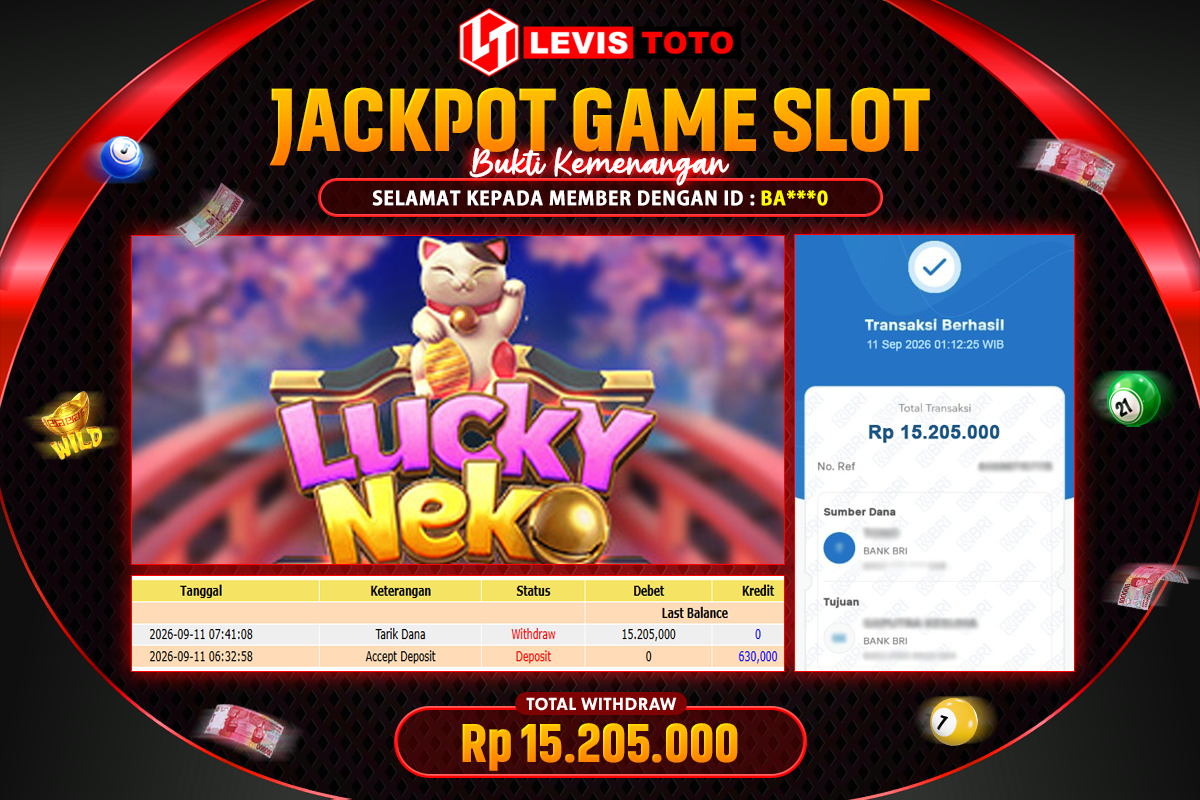 LEVISTOTO - BAYAR JACKPOT SLOT LUCKY NEKO TOTAL Rp.15.205.000 | DIBAYAR LUNAS