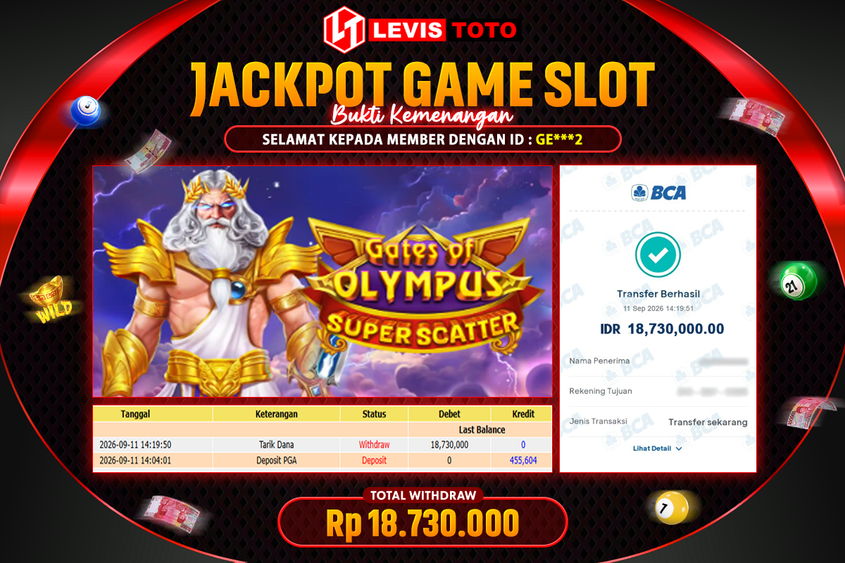 LEVISTOTO - BAYAR JACKPOT SLOT GATE OF OLYMPUS SUPER SCATTER TOTAL RP.18.730.000 | DIBAYAR LUNAS
