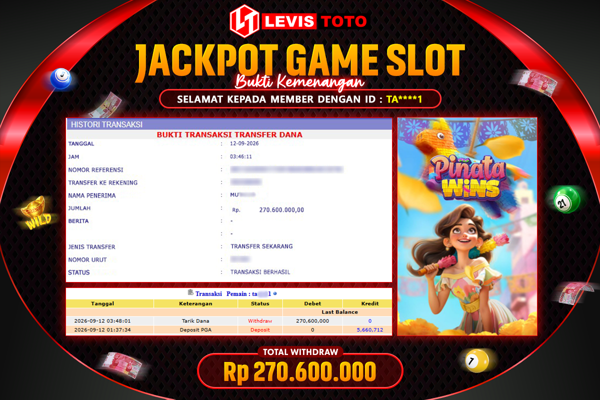LEVISTOTO - BAYAR JACKPOT SLOT PINATA WINS TOTAL RP.270.600.000 | DIBAYAR LUNAS