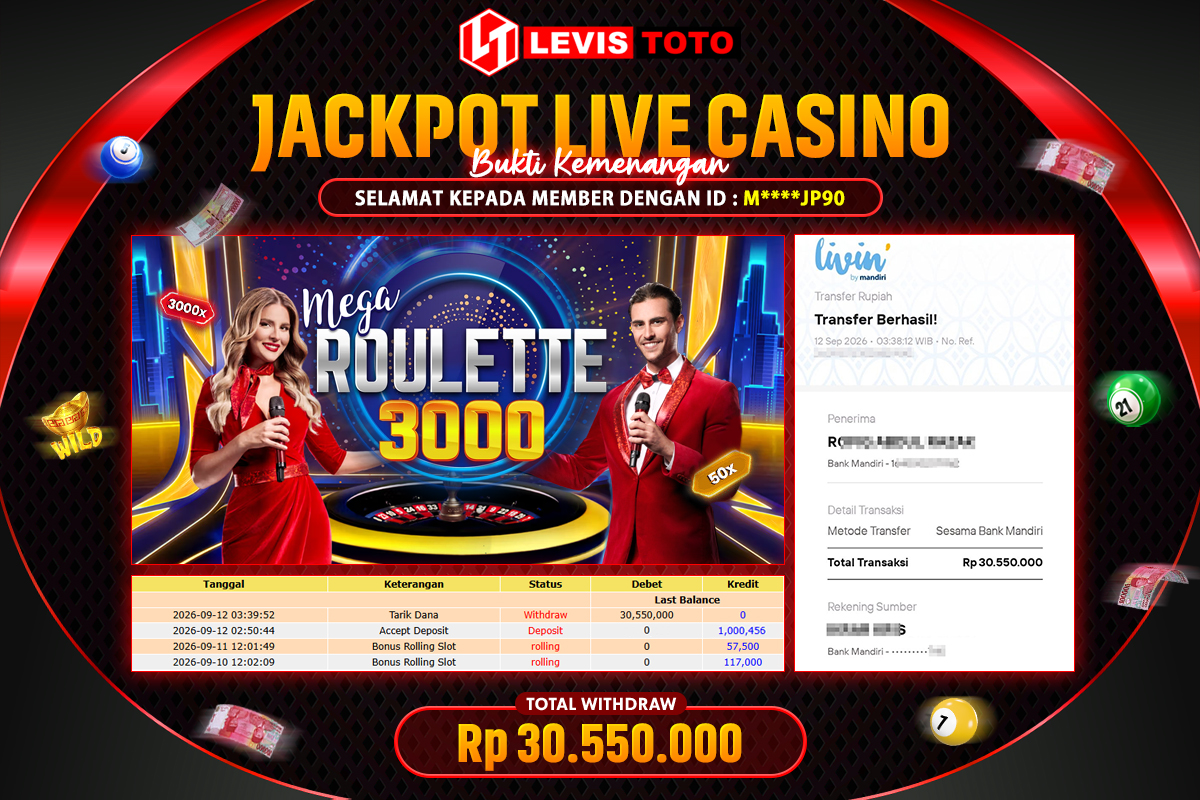 LEVISTOTO - BAYAR JACKPOT LIVE CASINO MEGA ROULETTE TOTAL RP.30.550.000 | DIBAYAR LUNAS