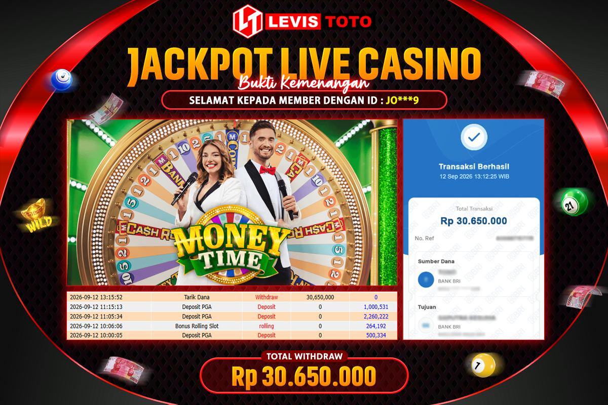 LEVISTOTO - BAYAR JACKPOT LIVE CASINO MONEY TIME TOTAL RP.30.650.000 | DIBAYAR LUNAS