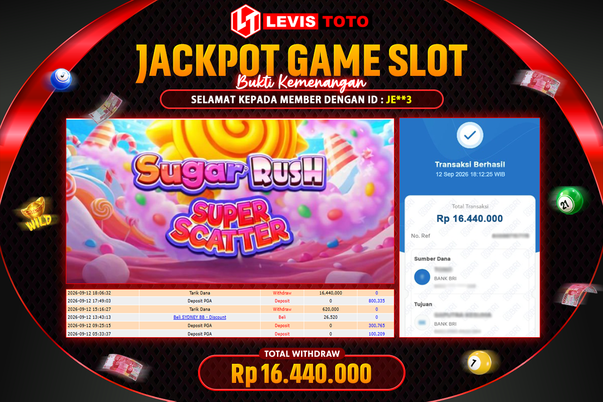 LEVISTOTO - BAYAR JACKPOT SLOT SUGAR RUSH SUPER SCATTER TOTAL RP.16.440.000 | DIBAYAR LUNAS