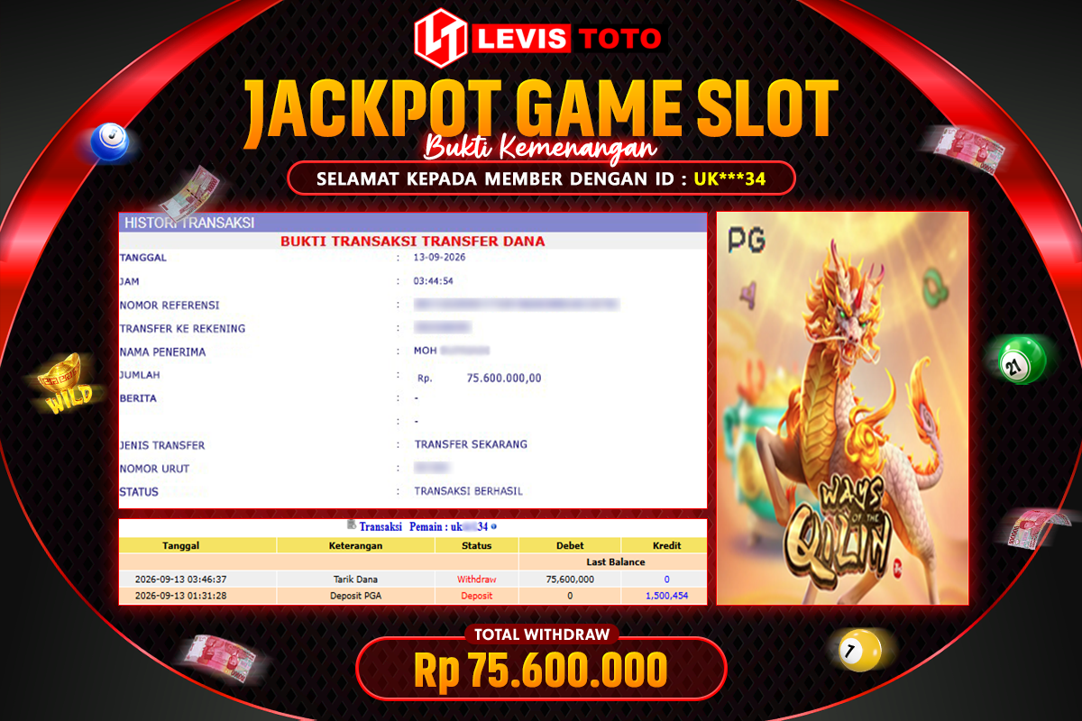 LEVISTOTO - BAYAR JACKPOT SLOT WAYS OF THE QILIN TOTAL RP.75.600.000 | DIBAYAR LUNAS