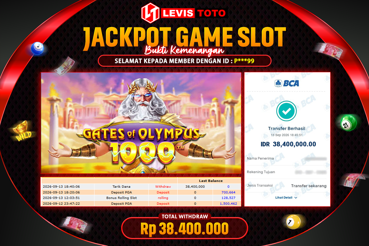 LEVISTOTO - BAYAR JACKPOT SLOT GATES OF OLYMPUS 1000 TOTAL RP.38.400.000 | DIBAYAR LUNAS
