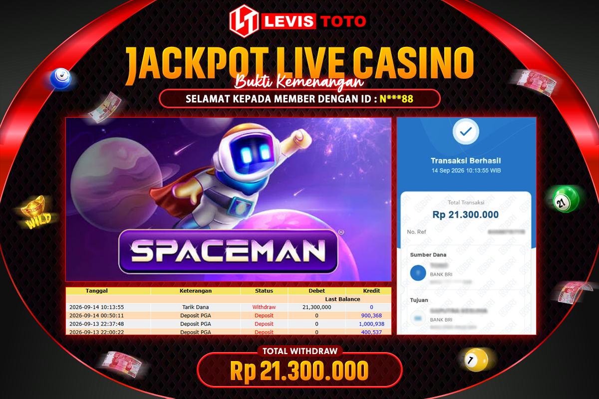 LEVISTOTO - BAYAR JACKPOT LIVE CASINO SPACEMAN TOTAL RP.21.300.000 | DIBAYAR LUNAS
