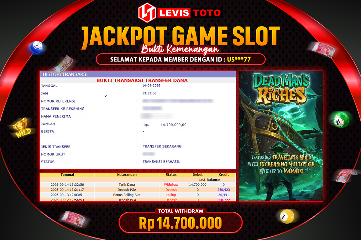 LEVISTOTO - BAYAR JACKPOT SLOT DEADMANS RICHES TOTAL RP.14.700.000 | DIBAYAR LUNAS