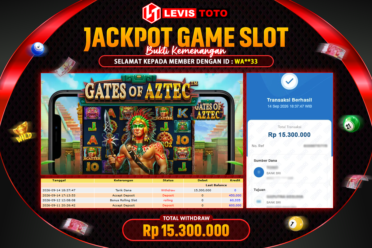 LEVISTOTO - BAYAR JACKPOT SLOT GATES OF AZTEC TOTAL RP.15.300.000 | DIBAYAR LUNAS