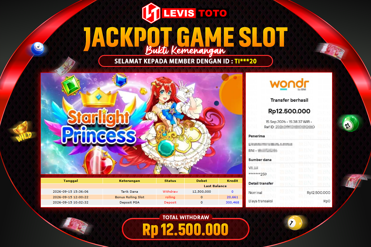 LEVISTOTO - BAYAR JACKPOT SLOT STARLIGHT PRINCESS TOTAL RP.12.500.000 | DIBAYAR LUNAS