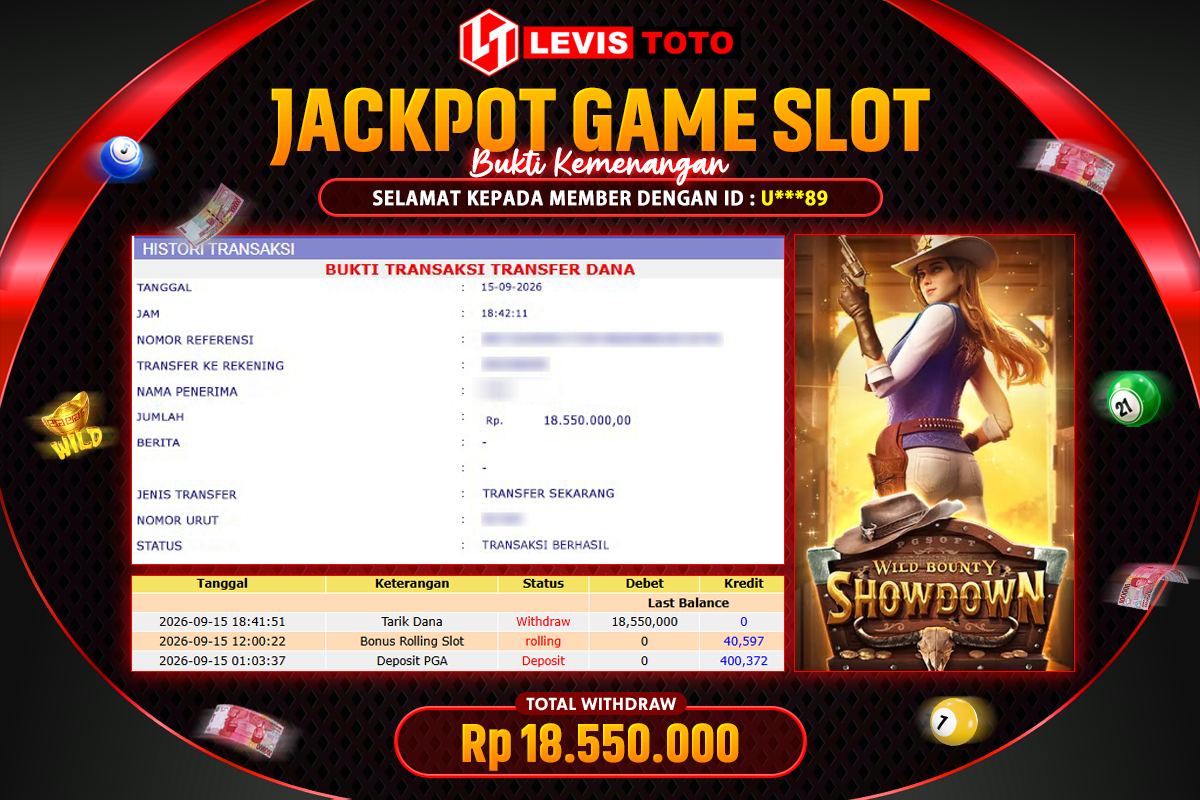 LEVISTOTO - BAYAR JACKPOT SLOT WILD BOUNTY SHOWDOWN TOTAL RP.18.550.000 | DIBAYAR LUNAS