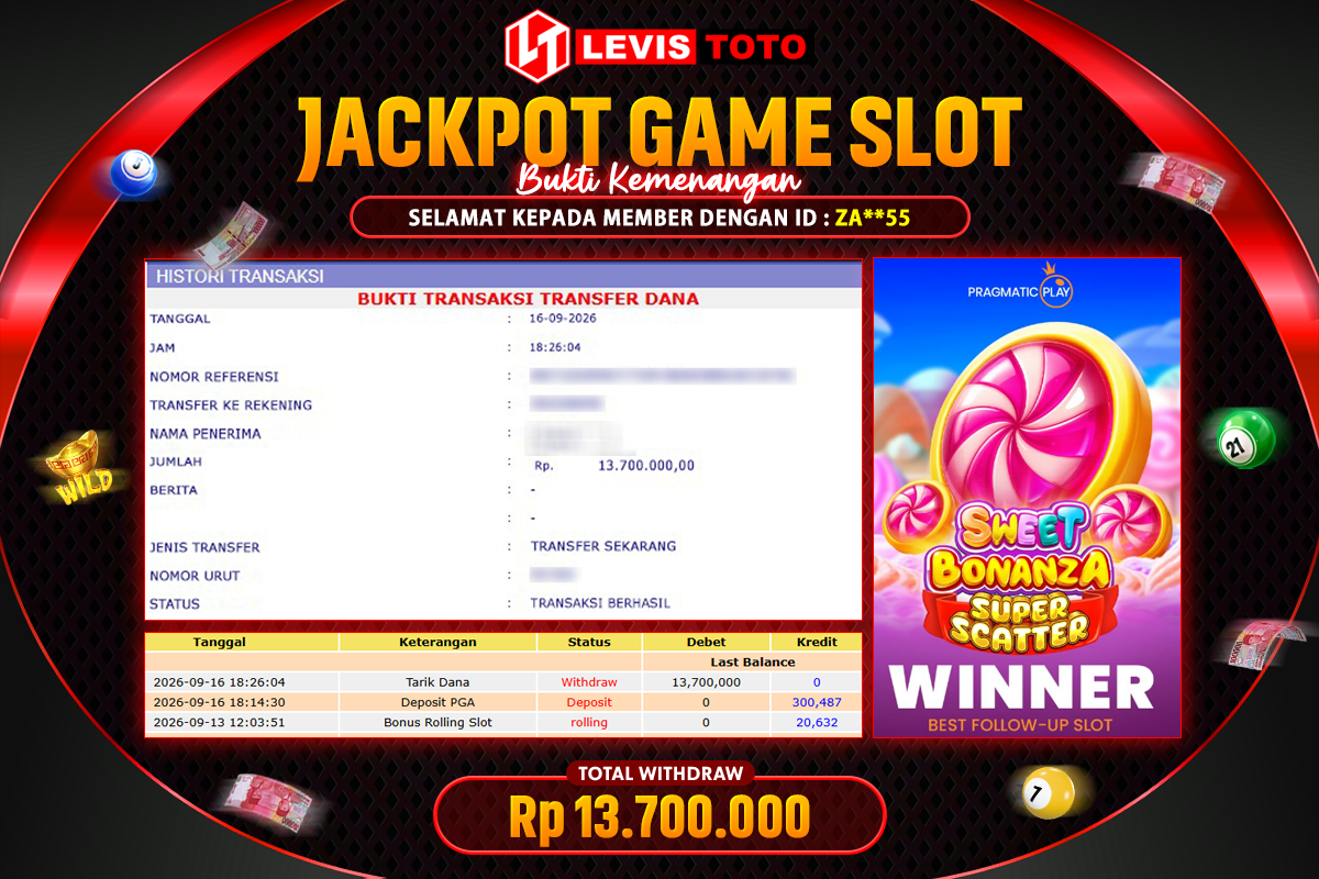 LEVISTOTO - BAYAR JACKPOT SWEET BONANZA SUPER SCATTER TOTAL RP.13.700.000 | DIBAYAR LUNAS