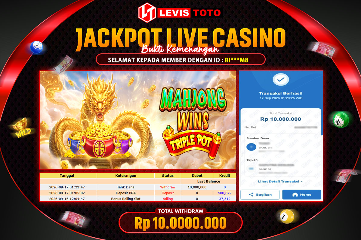 LEVISTOTO - BAYAR JACKPOT SLOT MAHJONG WINS TRIPLE POT TOTAL RP.10.000.000 | DIBAYAR LUNAS
