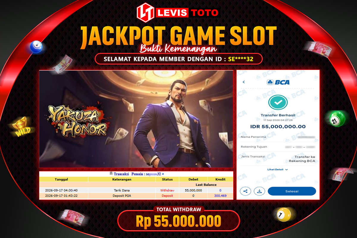 LEVISTOTO - BAYAR JACKPOT SLOT YAKUZA HONOR TOTAL RP.55.000.000 | DIBAYAR LUNAS