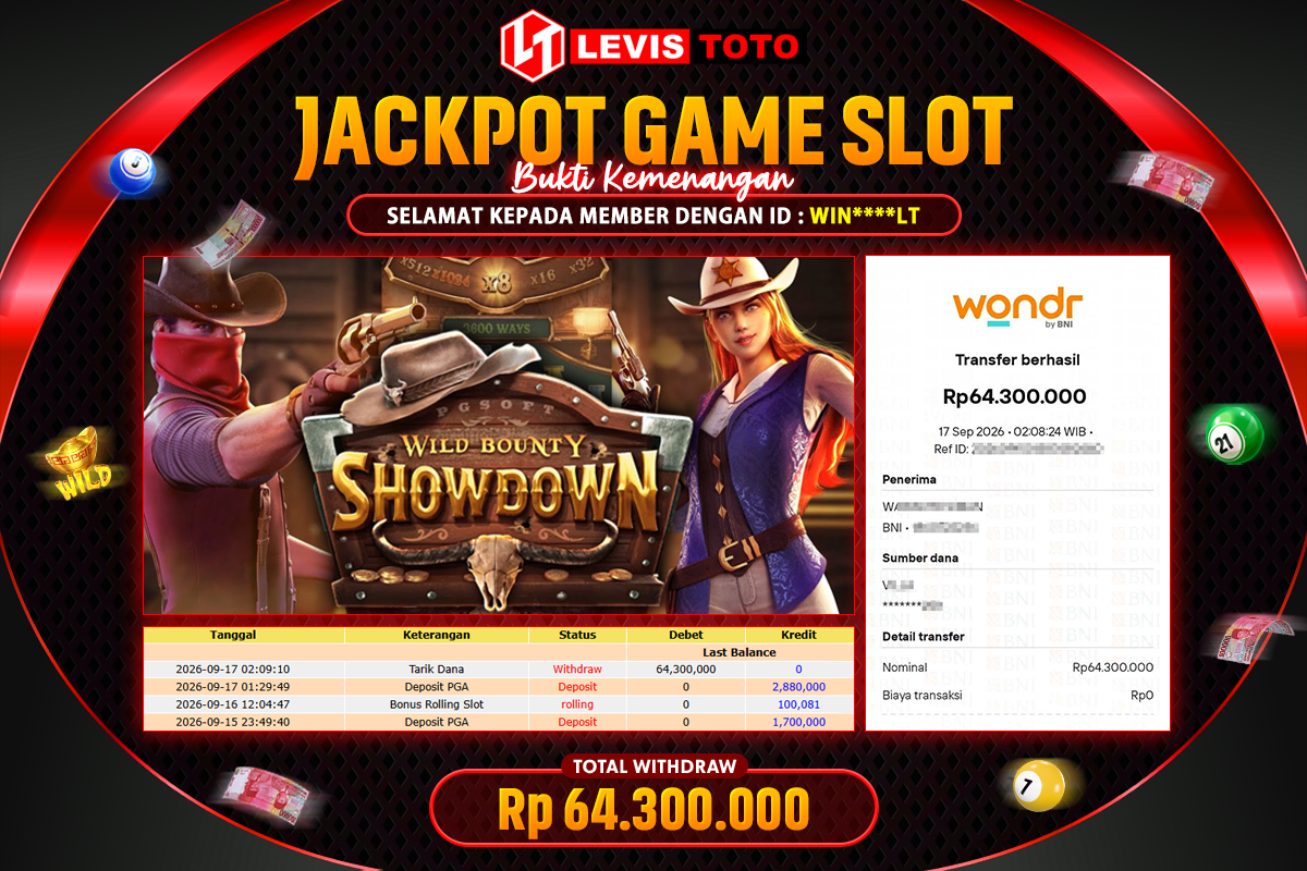 LEVISTOTO - BAYAR JACKPOT SLOT WILD BOUNTY SHOWDOWN TOTAL RP.64.300.000 | DIBAYAR LUNAS