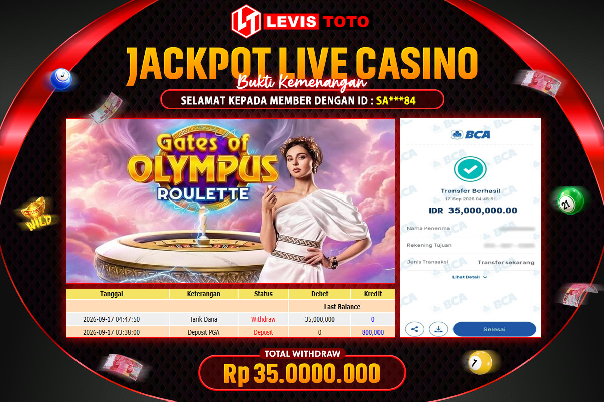 LEVISTOTO - BAYAR JACKPOT LIVE CASINO GATES OF OLYMPUS ROULETTE TOTAL RP.35.000.000 | DIBAYAR LUNAS