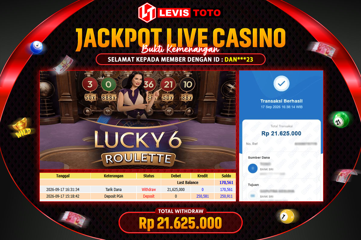 LEVISTOTO - BAYAR JACKPOT LIVE CASINO LUCKY 6 ROULETTE TOTAL RP.21.625.000 | DIBAYAR LUNAS
