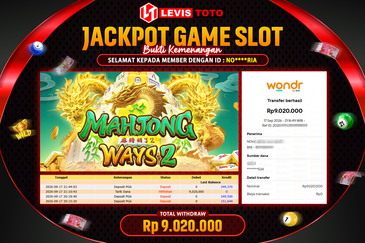 LEVISTOTO - BAYAR JACKPOT SLOT MAHJONG WAYS 2 TOTAL RP.9.020.000 | DIBAYAR LUNAS