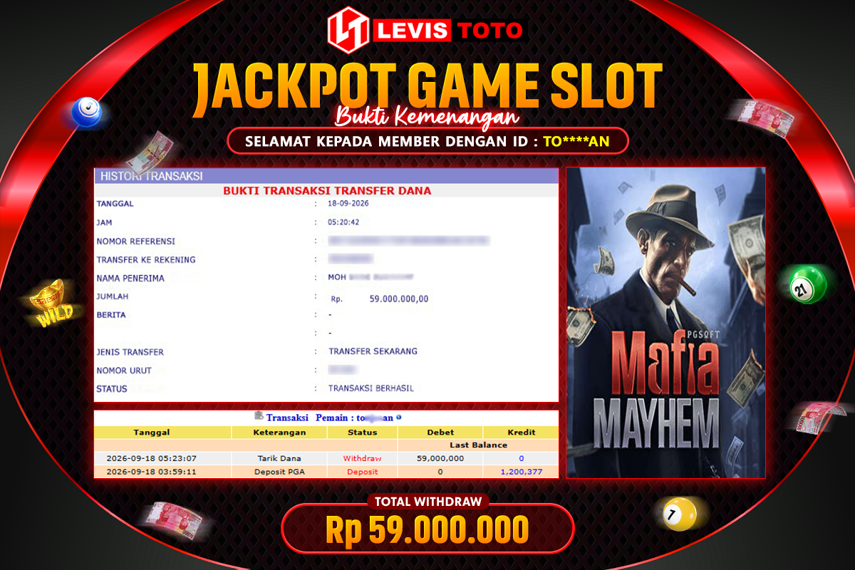 LEVISTOTO - BAYAR JACKPOT SLOT MAFIA MAYHEM TOTAL RP.59.000.000 | DIBAYAR LUNAS
