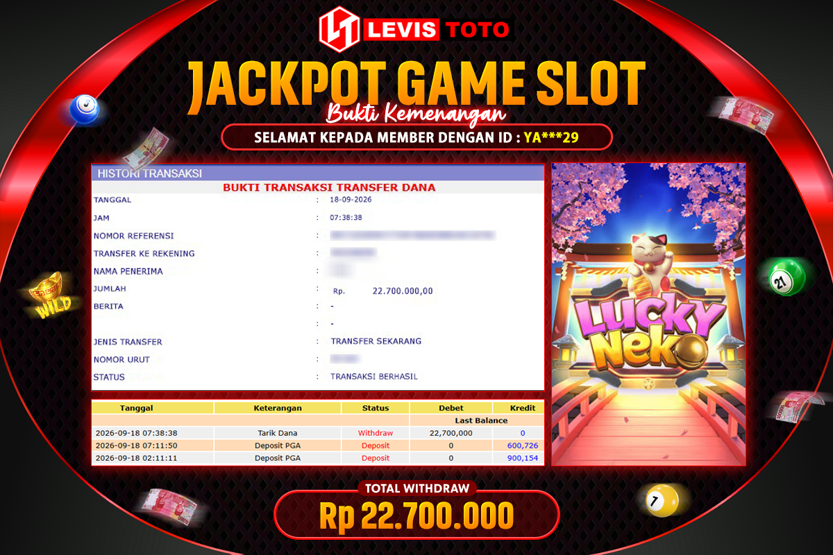 LEVISTOTO - BAYAR JACKPOT SLOT LUCKY NEKO TOTAL RP.22.700.000 | DIBAYAR LUNAS