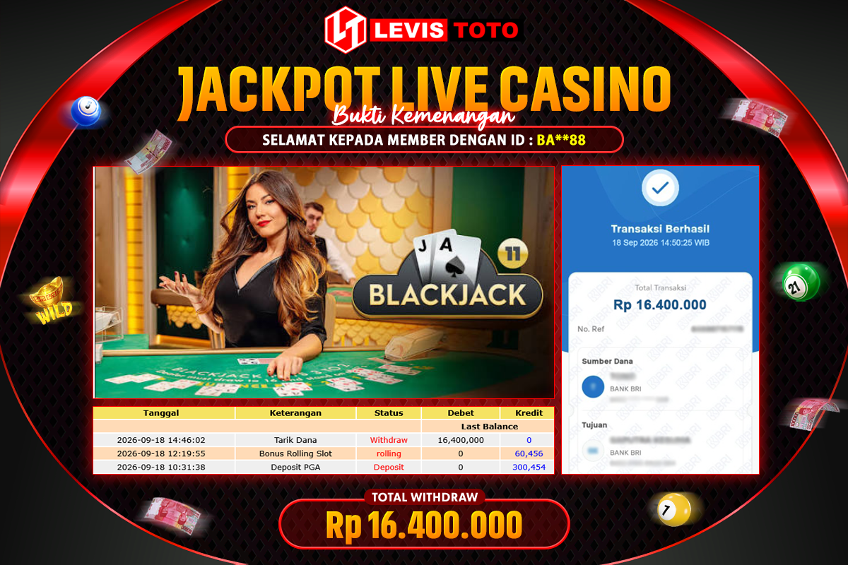 LEVISTOTO - BAYAR JACKPOT LIVE CASINO BLACKJACK TOTAL RP.16.400.000 | DIBAYAR LUNAS