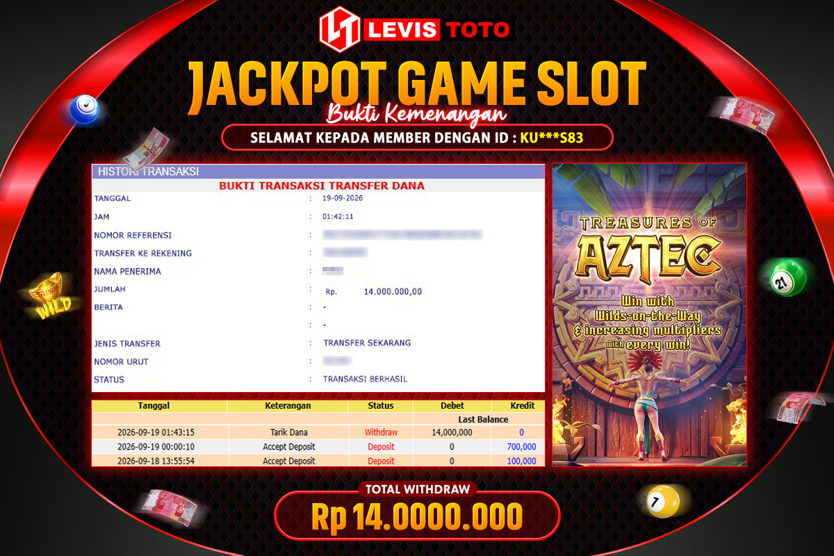 LEVISTOTO - BAYAR JACKPOT SLOT TREASURE OF AZTEC TOTAL RP.14.000.000 | DIBAYAR LUNAS