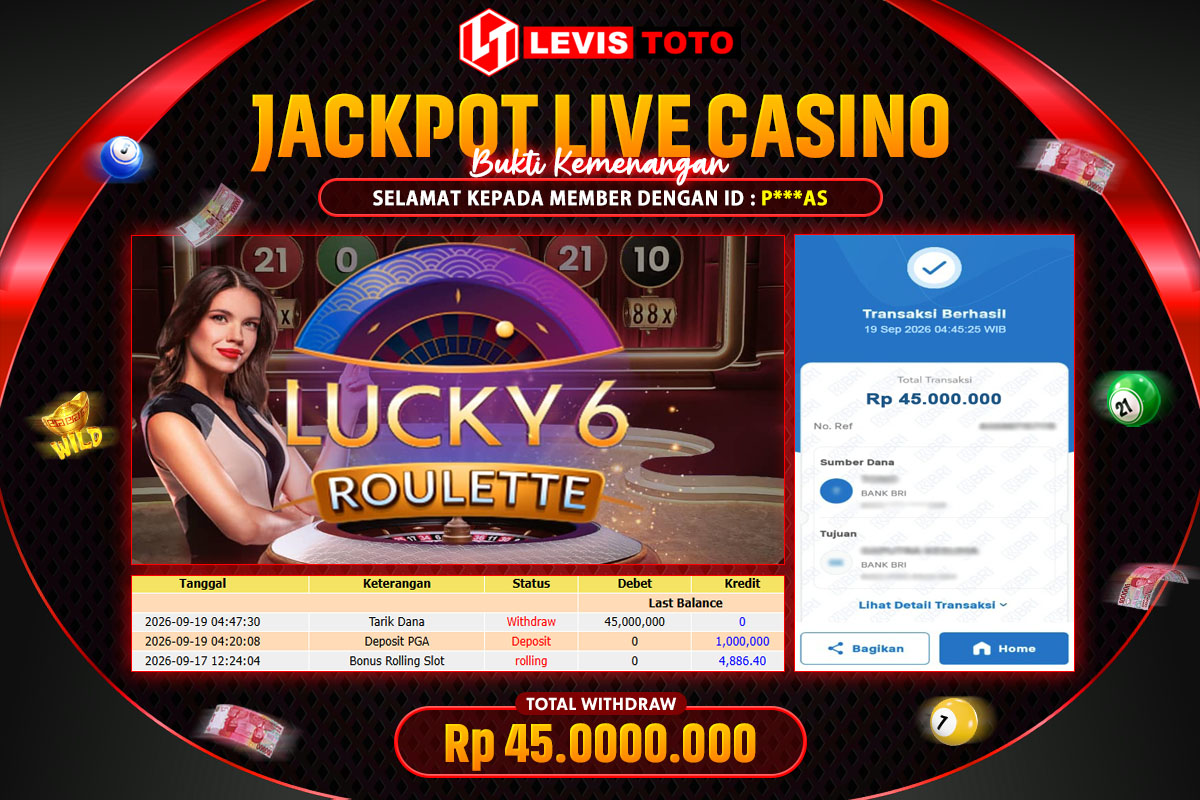 LEVISTOTO - BAYAR JACKPOT LIVE CASINO LUCKY 6 ROULETTE TOTAL RP.45.000.000 | DIBAYAR LUNAS