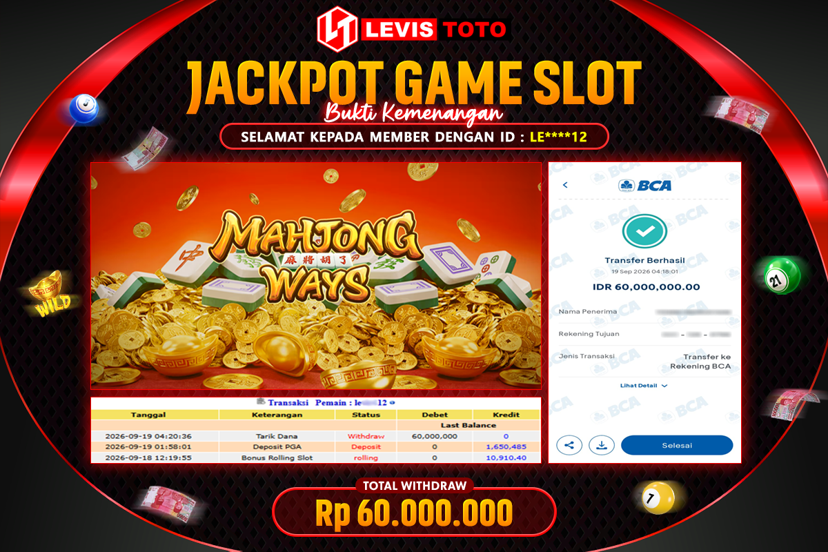 LEVISTOTO - BAYAR JACKPOT SLOT MAHJONG WAYS TOTAL RP.60.000.000 | DIBAYAR LUNAS