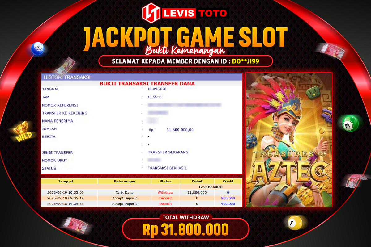 LEVISTOTO - BAYAR JACKPOT SLOT TREASURES OF AZTEC TOTAL RP.31.800.000 | DIBAYAR LUNAS