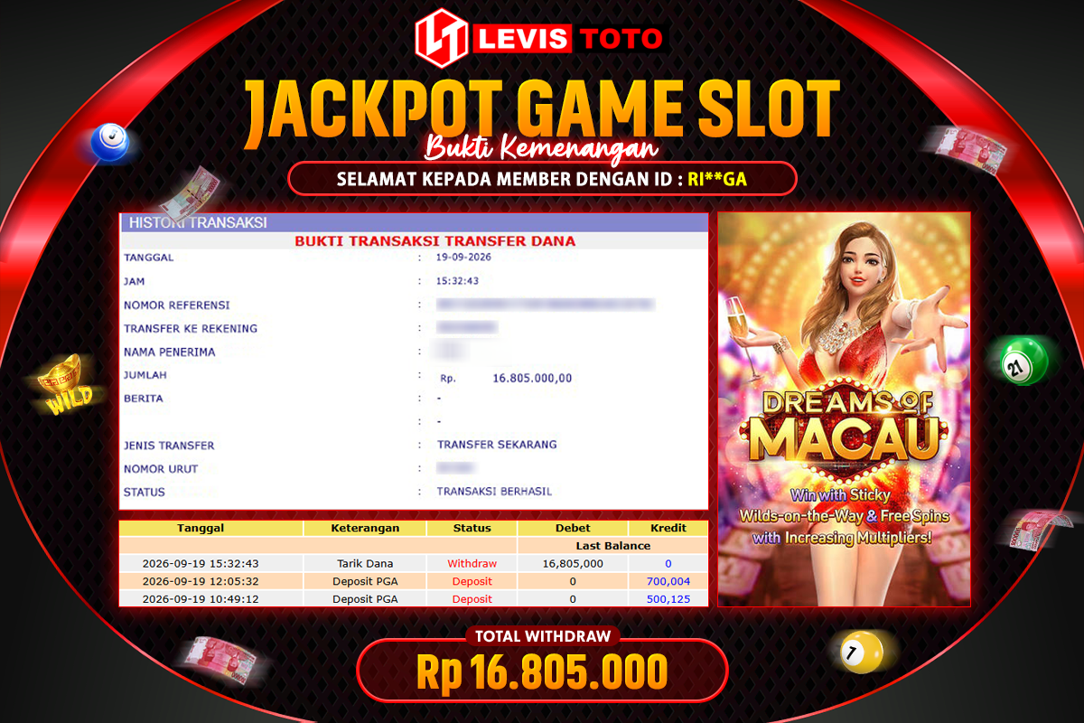 LEVISTOTO - BAYAR JACKPOT SLOT DREAMS OF MACAU TOTAL RP.16.805.000 | DIBAYAR LUNAS