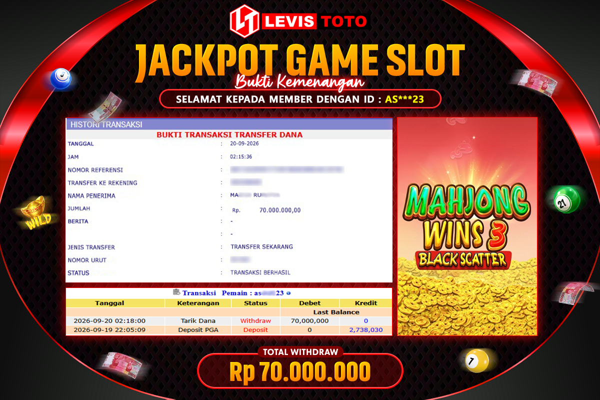 LEVISTOTO - BAYAR JACKPOT SLOT MAHJONG WINS 3 BLACK SCATTER TOTAL RP.70.000.000 | DIBAYAR LUNAS