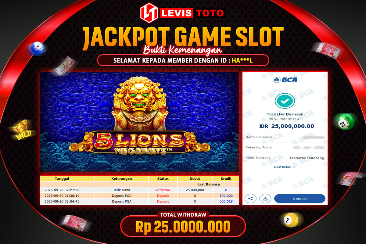LEVISTOTO - BAYAR JACKPOT SLOT 5 LIONS MEGAWAYS TOTAL RP.25.000.000 | DIBAYAR LUNAS