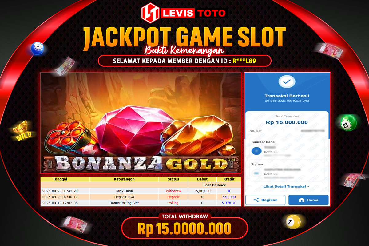 LEVISTOTO - BAYAR JACKPOT SLOT SLOT BONANZA GOLD TOTAL RP.15.000.000 | DIBAYAR LUNAS