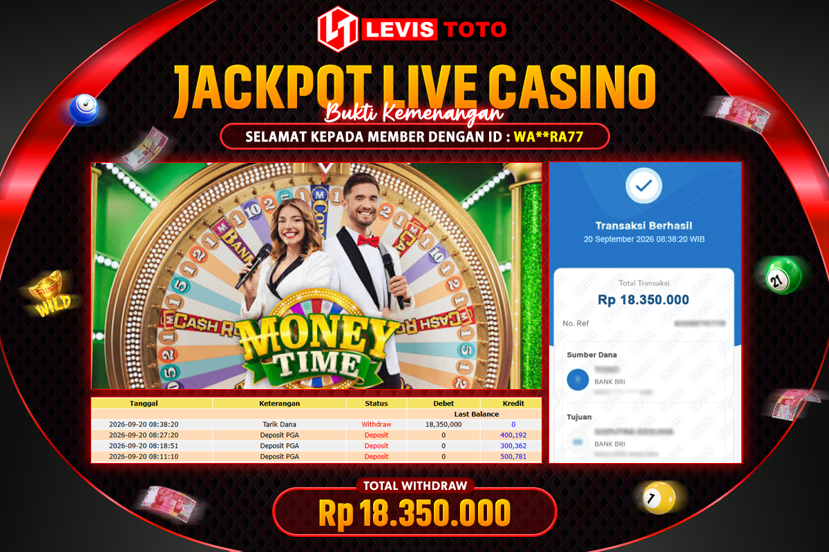 LEVISTOTO - BAYAR JACKPOT LIVE CASINO MONEY TIME TOTAL RP.18.350.000 | DIBAYAR LUNAS