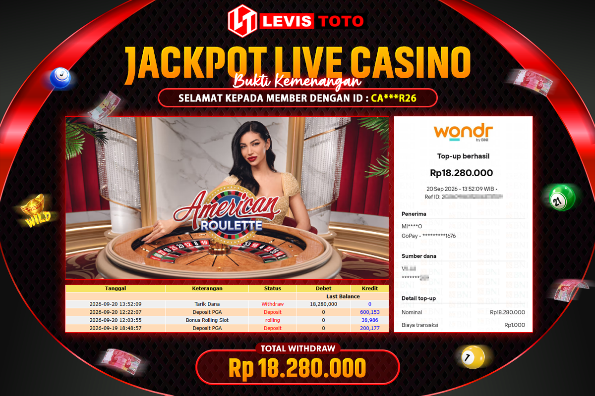LEVISTOTO - BAYAR JACKPOT LIVE CASINO AMERICAN ROULLETE TOTAL RP.18.280.000 | DIBAYAR LUNAS