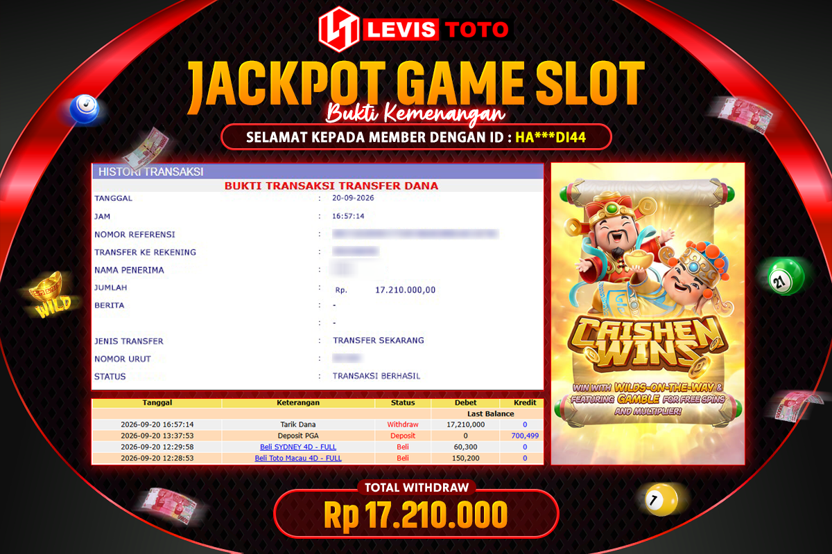 LEVISTOTO - BAYAR JACKPOT SLOT CAISEN WINS TOTAL RP.17.210.000 | DIBAYAR LUNAS