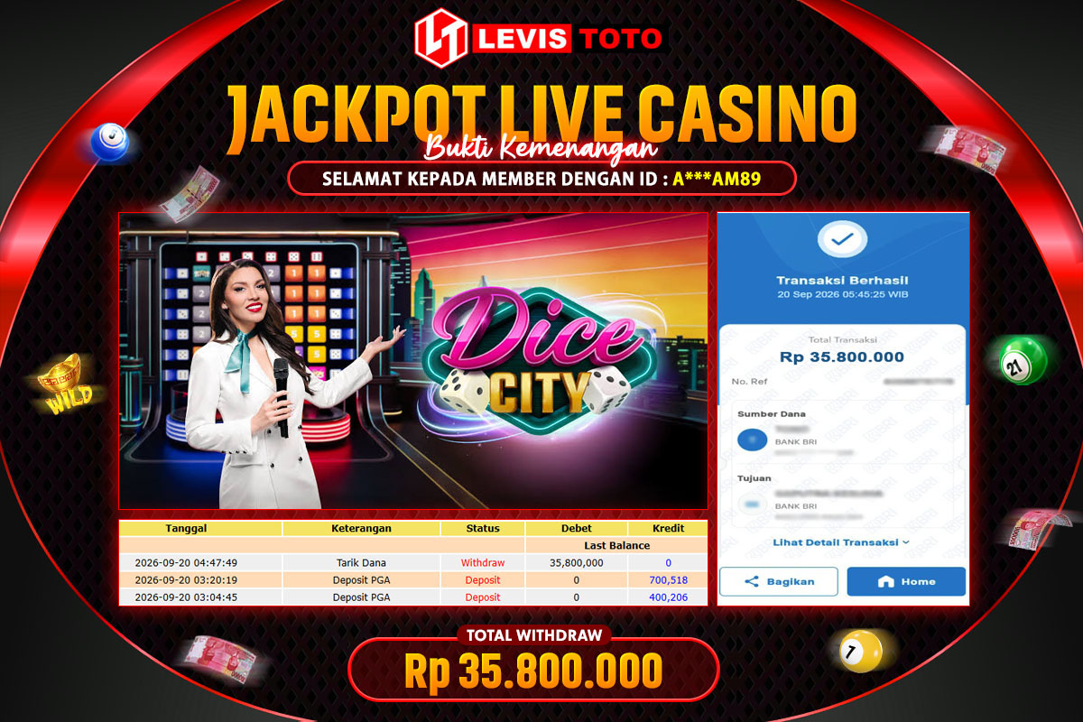 LEVISTOTO - BAYAR JACKPOT LIVE CASINO DICE CITY TOTAL RP.35.800.000 | DIBAYAR LUNAS