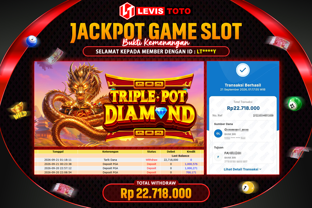 LEVISTOTO - BAYAR JACKPOT SLOT TRIPLE POT DIAMOND TOTAL RP 22.718.000 | DIBAYAR LUNAS