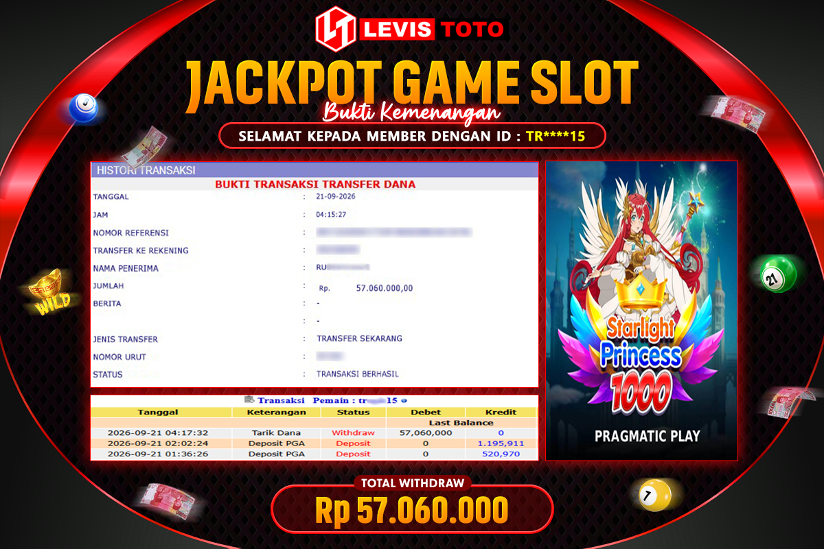 LEVISTOTO - BAYAR JACKPOT SLOT STARLIGHT PRINCESS 1000 TOTAL RP.57.060.000 | DIBAYAR LUNAS