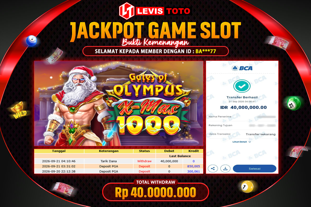 LEVISTOTO - BAYAR JACKPOT SLOT GATES OF OLYMPUS X-MAS 1000 TOTAL RP.40.000.000 | DIBAYAR LUNAS