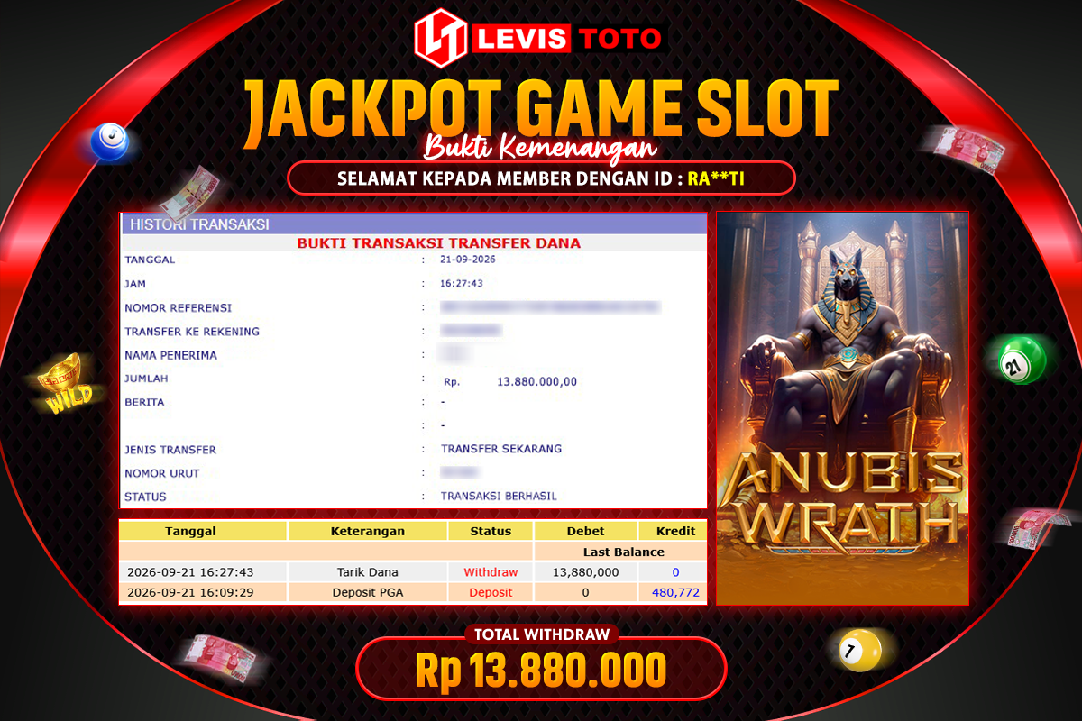 LEVISTOTO - BAYAR JACKPOT SLOT ANUBIS WRATH TOTAL RP.13.880.000 | DIBAYAR LUNAS
