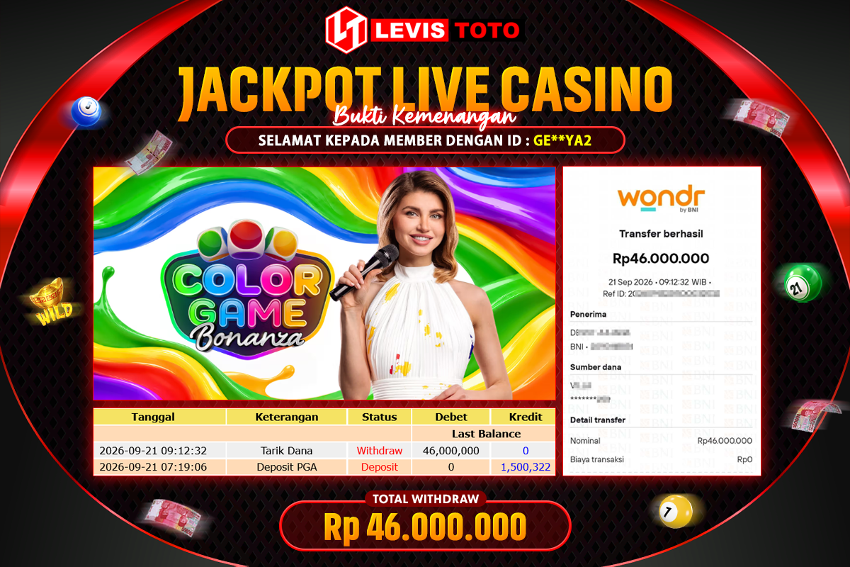 LEVISTOTO - BAYAR JACKPOT LIVE CASINO COLOR GAME BONANZA TOTAL RP.46.000.000 | DIBAYAR LUNAS