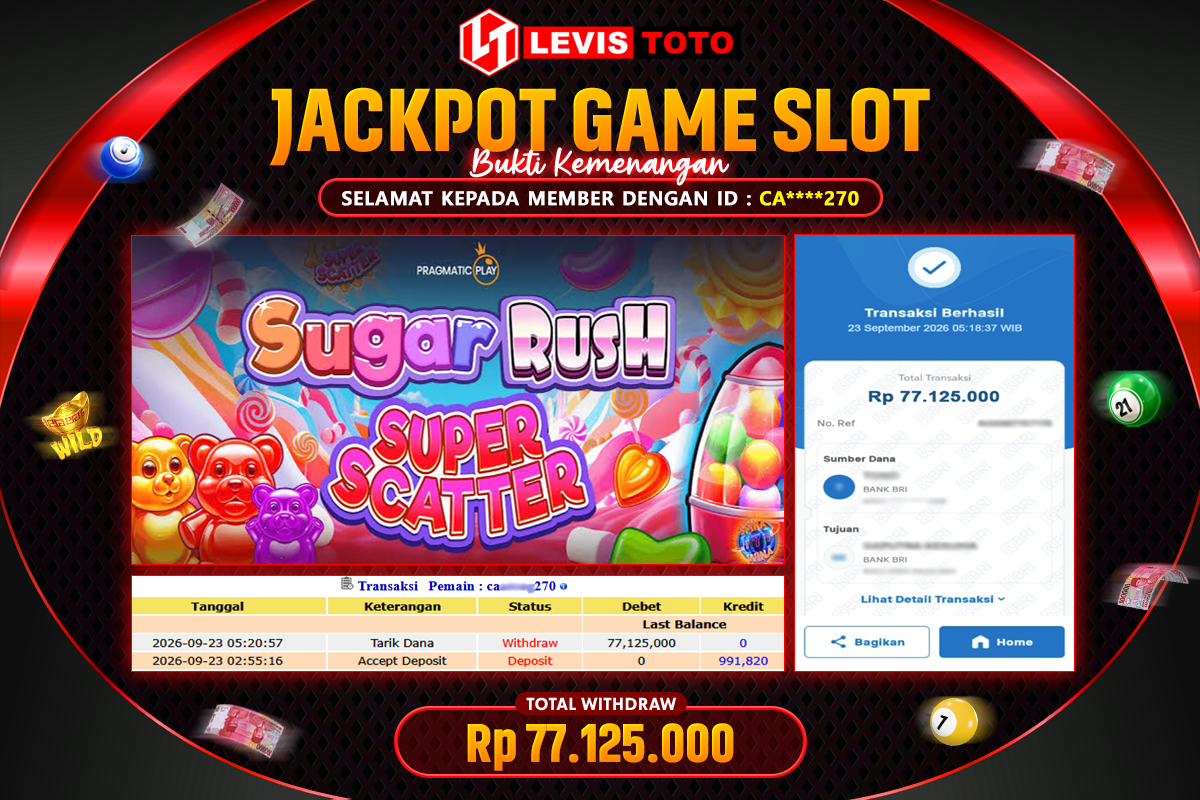 LEVISTOTO - BAYAR JACKPOT SLOT SUGAR RUSH SUPER SCATTER TOTAL Rp.77.125.000 | DIBAYAR LUNAS