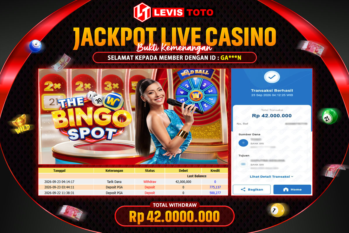 LEVISTOTO - BAYAR JACKPOT LIVE CASINO THE BINGO SPOT TOTAL RP.42.000.000 | DIBAYAR LUNAS
